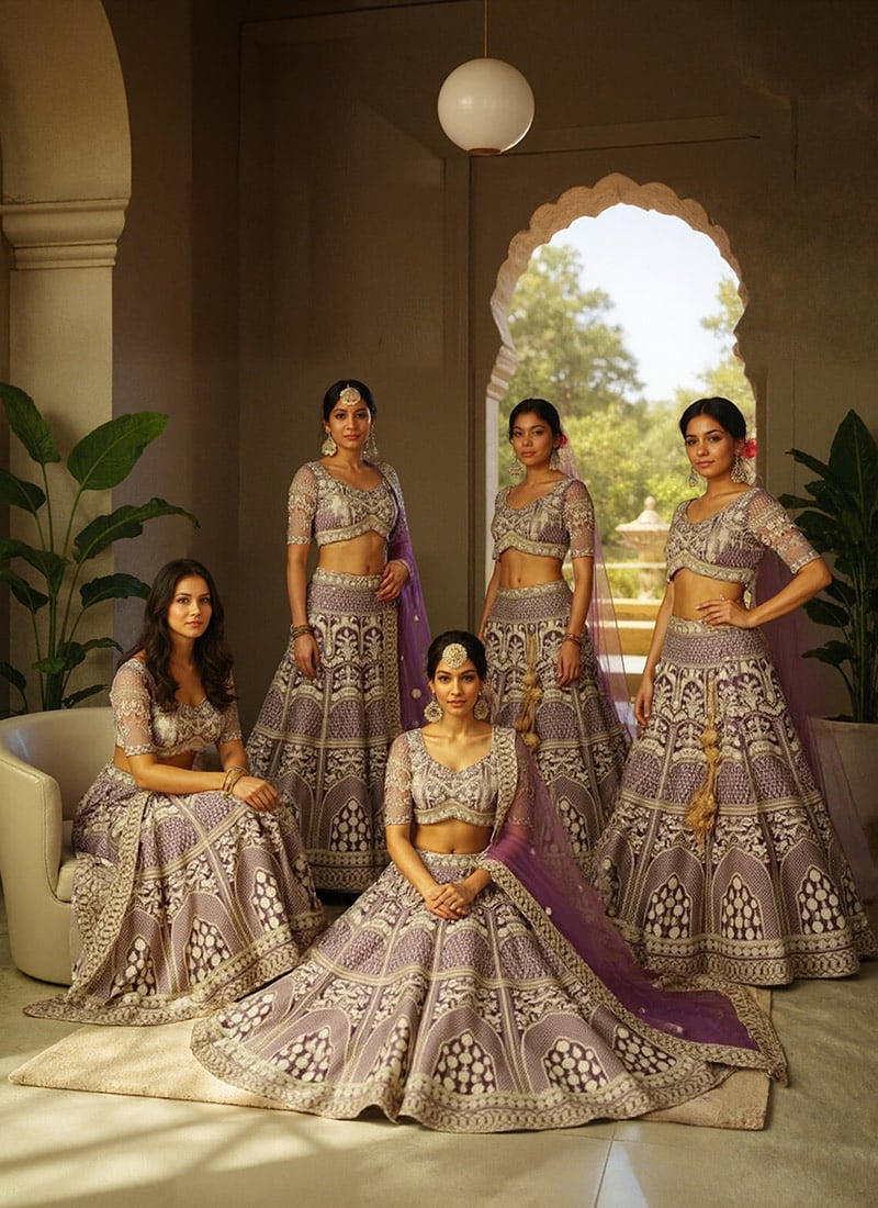 Dusty Lavender Net Zari Embroidered Sequins Lehenga