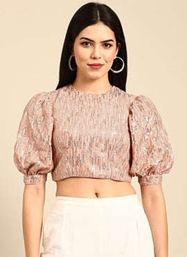 Dusty Peach Embroidered Georgette Blouse