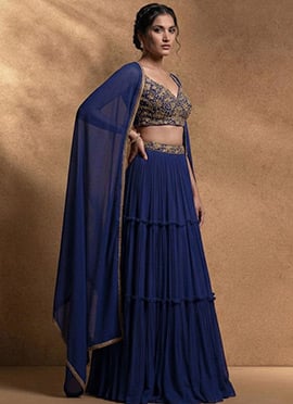 Elegant Blue Faux Georgette Sequins Hand Embroidered A Line Lehenga