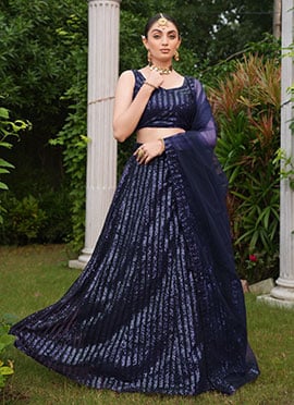 Elegant Blue Net Sequins Lehenga