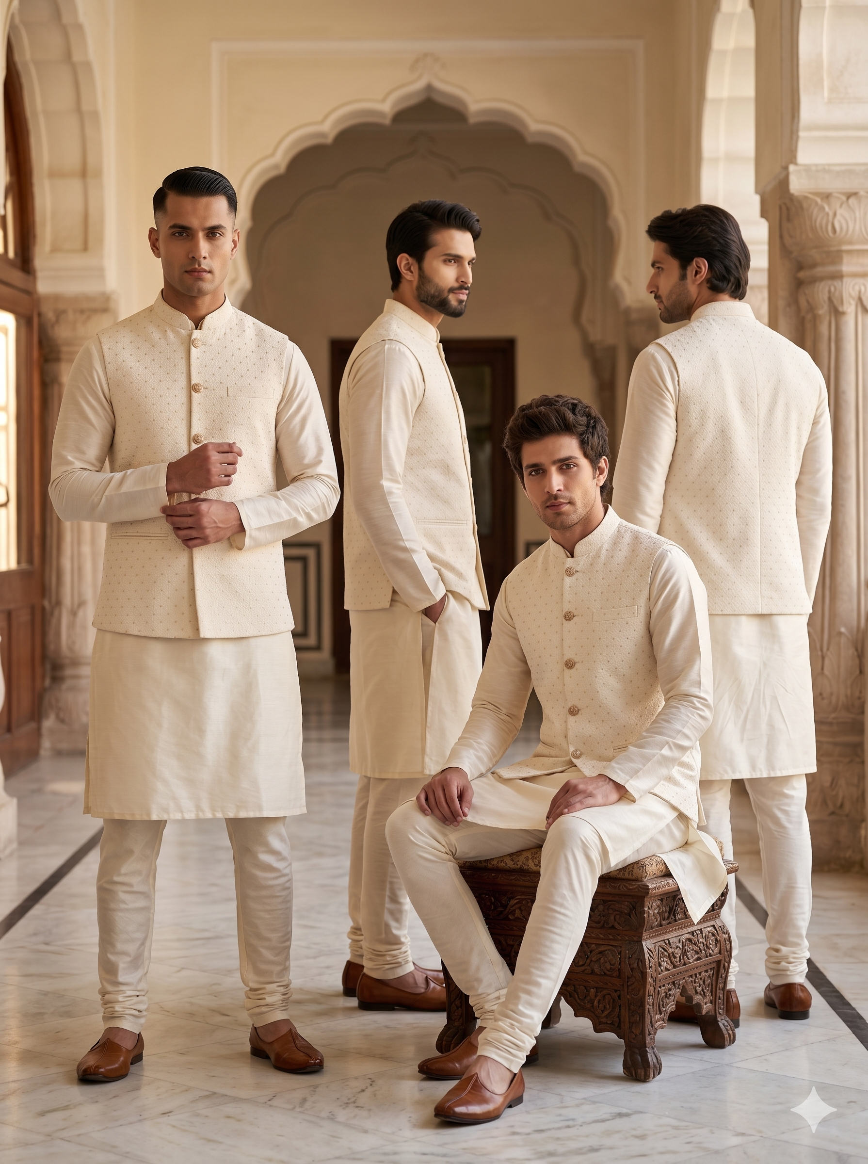Elegant Cream Banarasi Jacquard Bandi Set Festive Wear