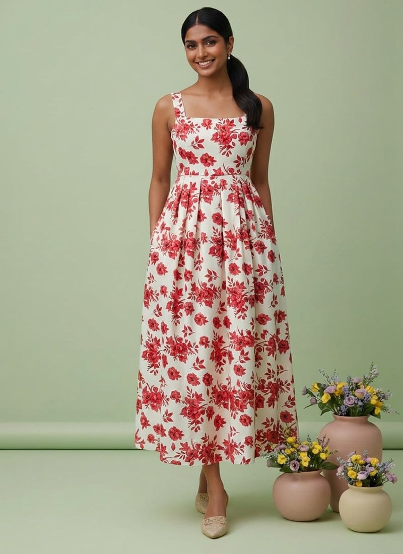 Elegant Cream Satin Floral Indowestern Dress After Six Wear