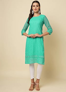 Elegant Faux Georgette Chikankari Straight Kurti