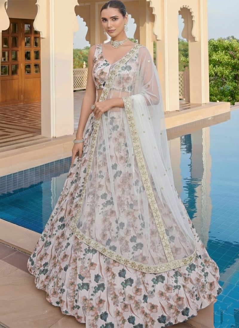 Elegant Floral Georgette Lehenga Set With Soft Net Wedding Wear