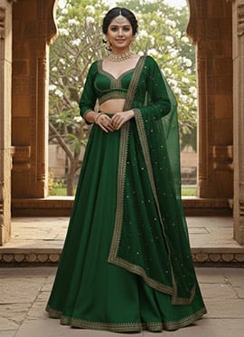 Elegant Green Silk Graceful Umbrella Lehenga
