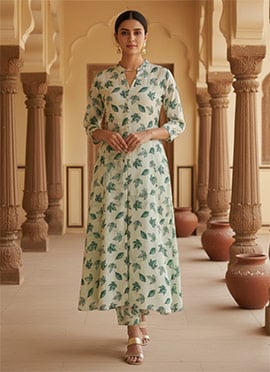 Elegant Green Silk Printed Kurta Set