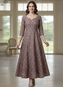 Elegant Grey Printed Modal Silk Maxi Dress