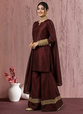 Elegant Maroon Art Silk Palazzo Suit