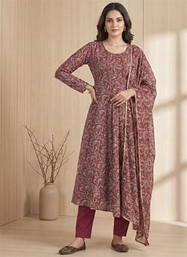 Elegant Maroon Georgette Digital Print Anarkali Suit