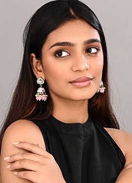 Elegant Peach Meenakari Stone Pearl Jhumka