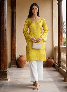 Elegant Yellow Taffeta Kurta Set