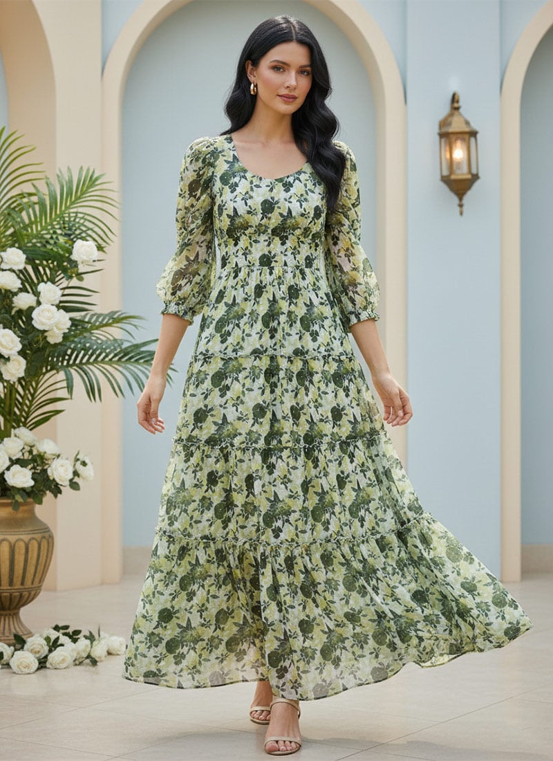 Elegant multicolor Floral Faux Georgette Maxi Dres After Six Wear