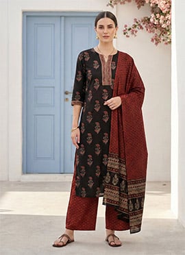 Elgantly Printed Cotton Black Palazzo Suit