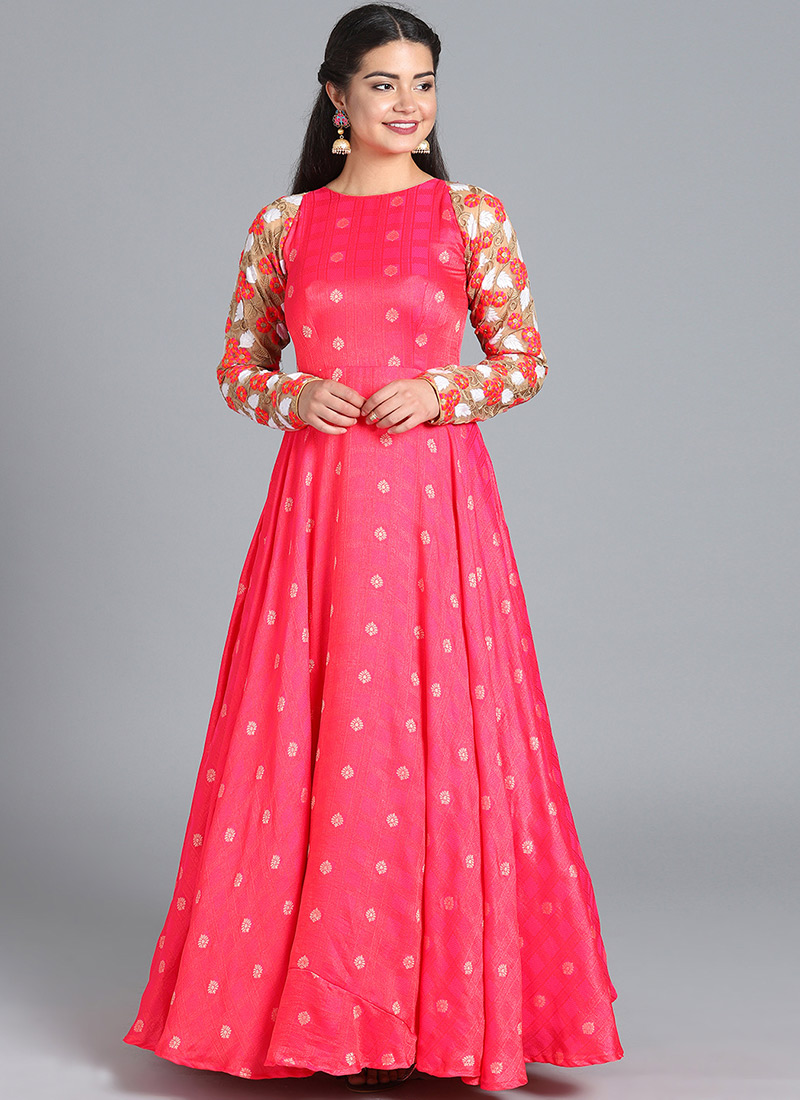 Ethnovog Pink Art Silk Gown