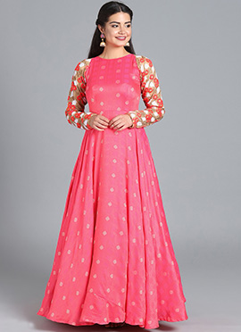 Ethnovog Pink Art Silk Gown