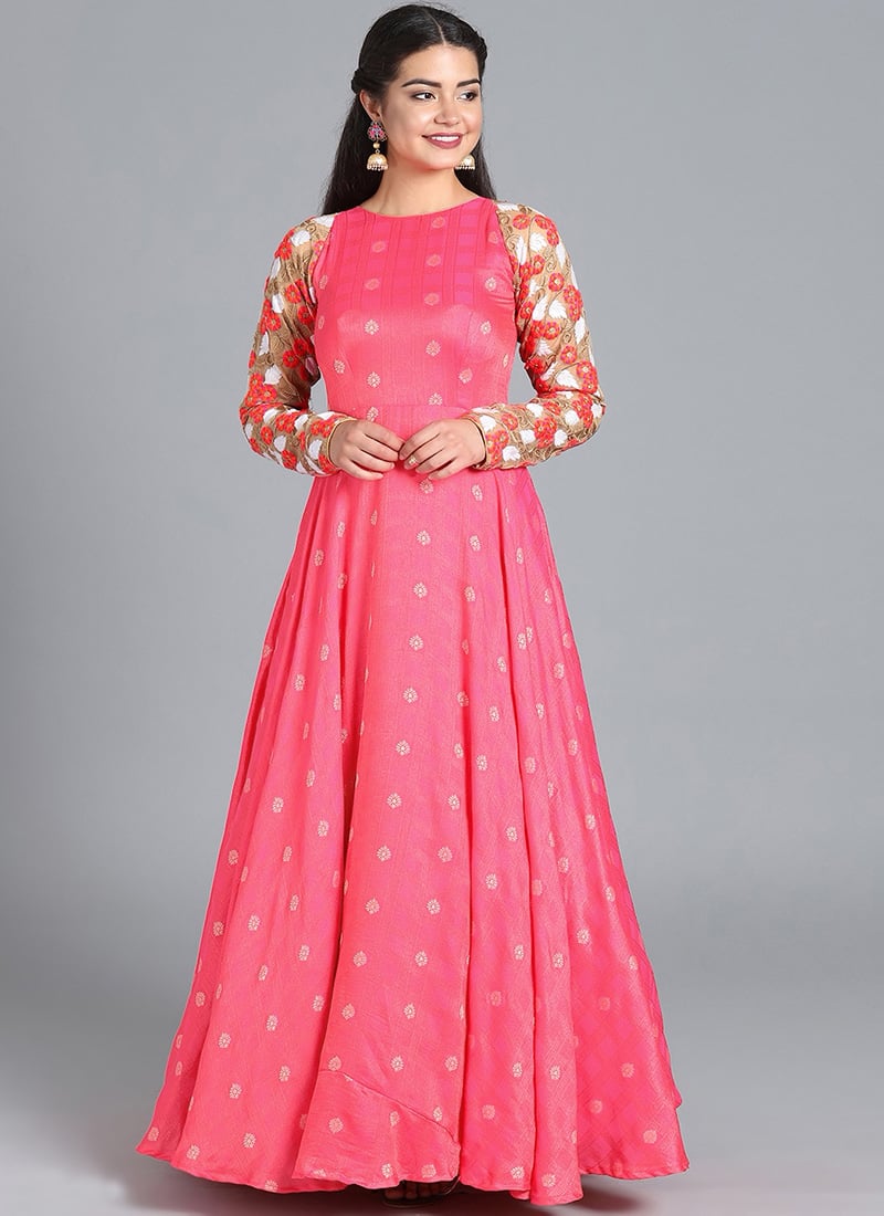 Ethnovog Pink Art Silk Gown