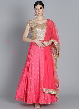 Ethnovog Gold Sequins Lehenga Set