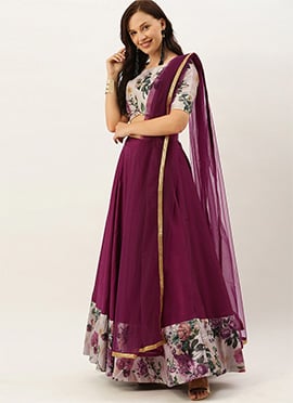 Ethnovog Purple Printed Lehenga Set
