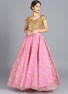 Ethnovog Customized Pink N Gold Embroidered Gown