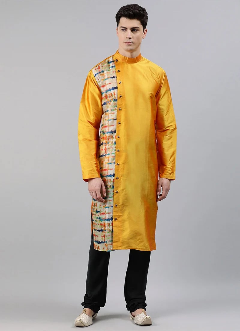 Ethnovog Custom Made Yellow Taffeta  Kurta Wedding Wear