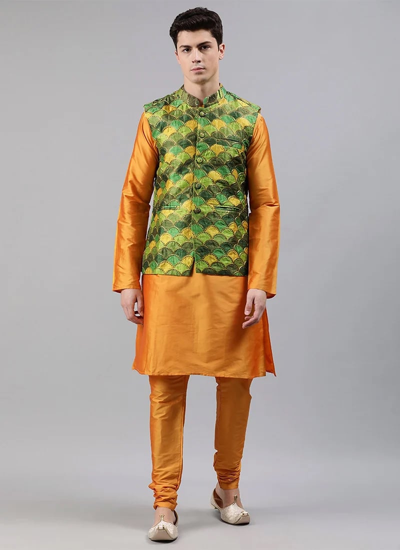 Ethnovog Yellow N Green Bandi Se Party Wear