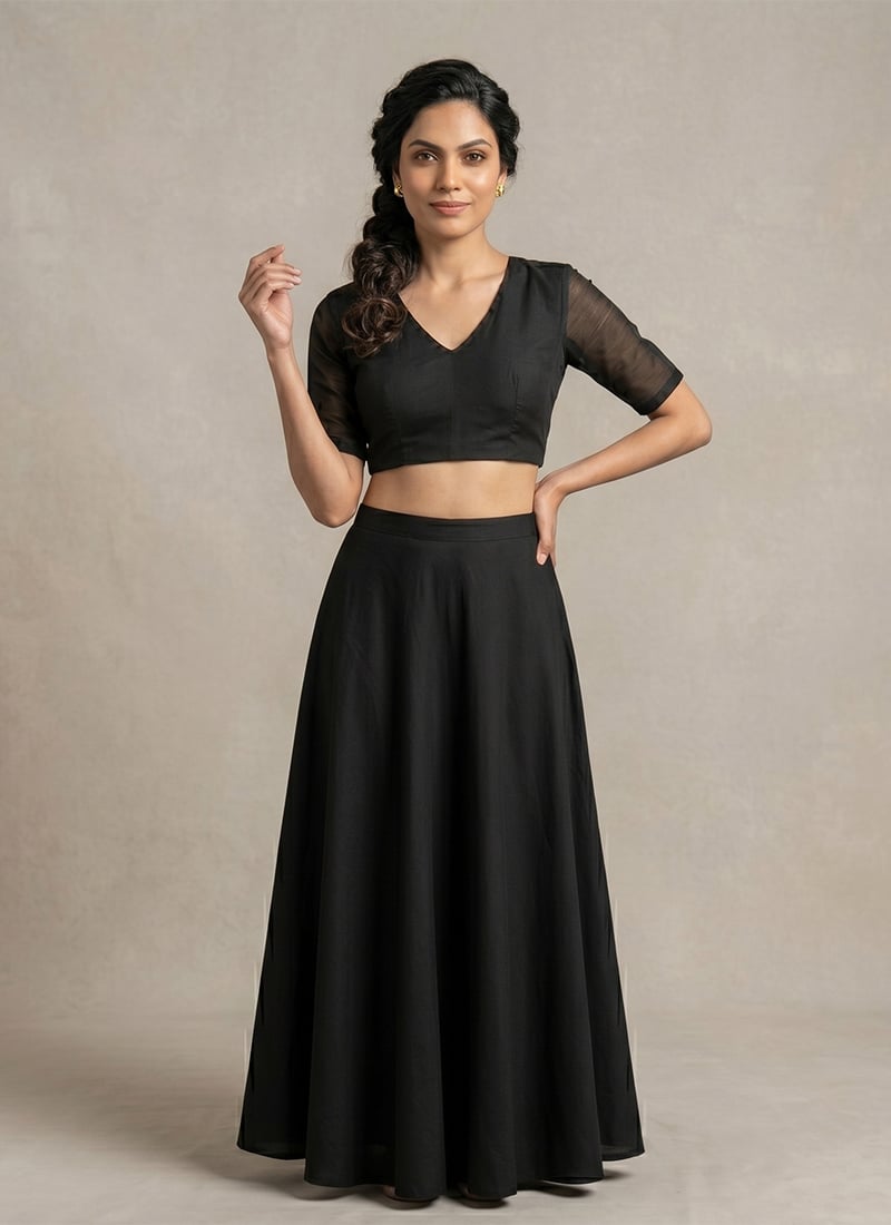 Find Your Perfect Fit Before You Buy Plain Black Georgette Skirt Blouse After Six Wear