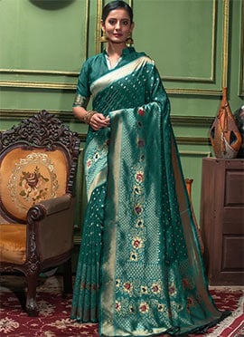Firozi Banarasi Silk Jacquard Saree