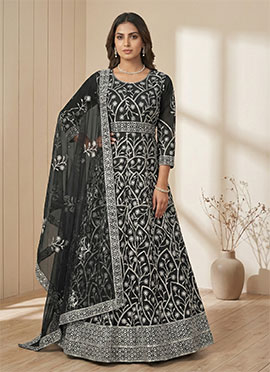 Flamboyant Net Embroidered Anarkali Suit