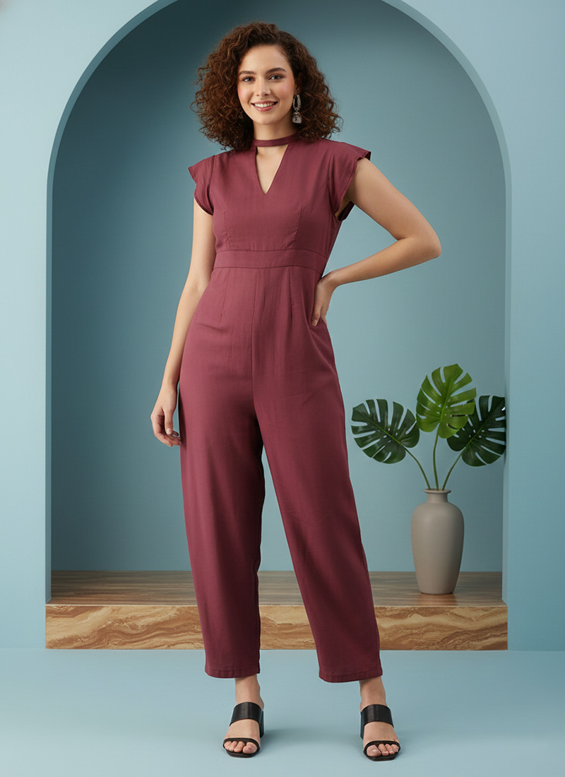 Flared Sleeve Purple Jumpsuit