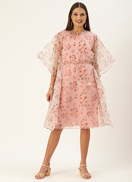 Floral Printed Organza Kaftan Dress