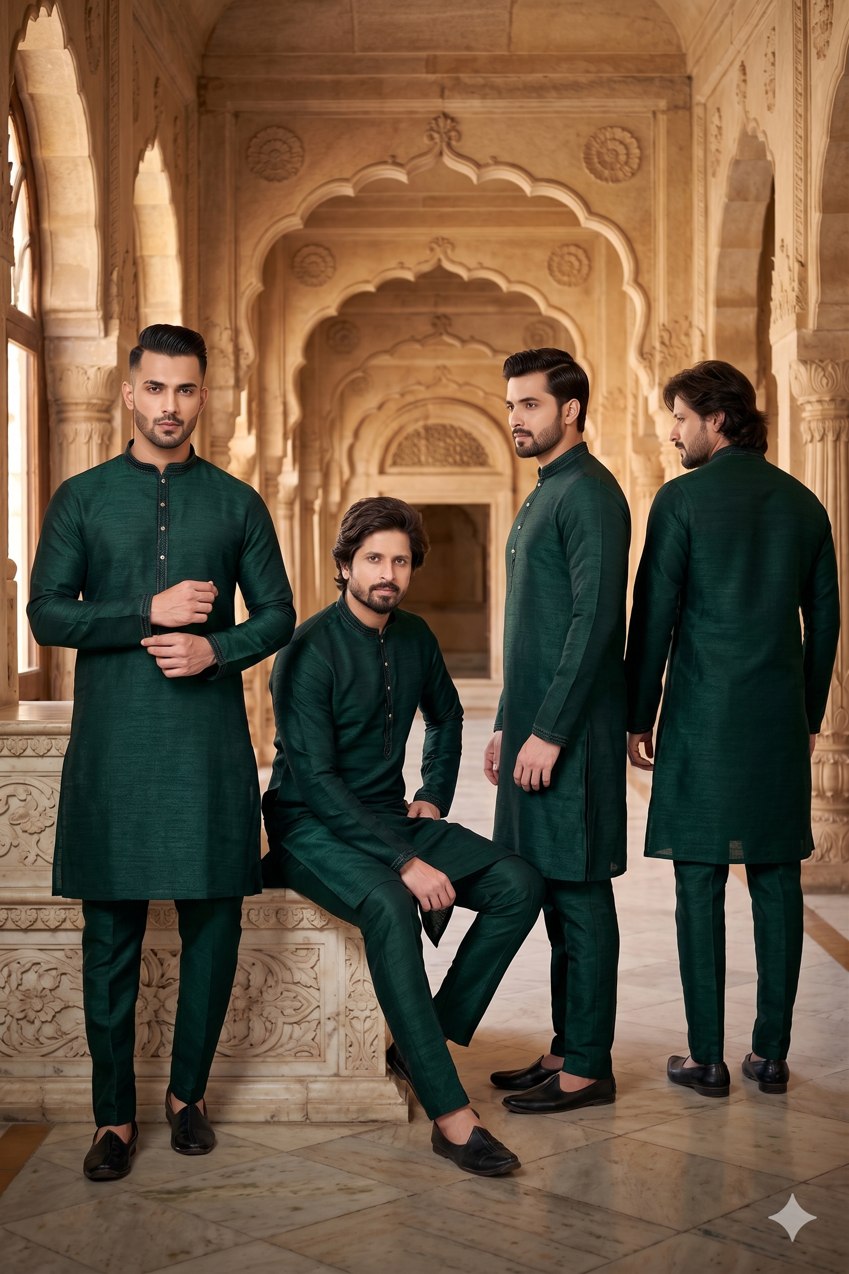 Fresh Green Silk Kurta Pyjama Festive Wear