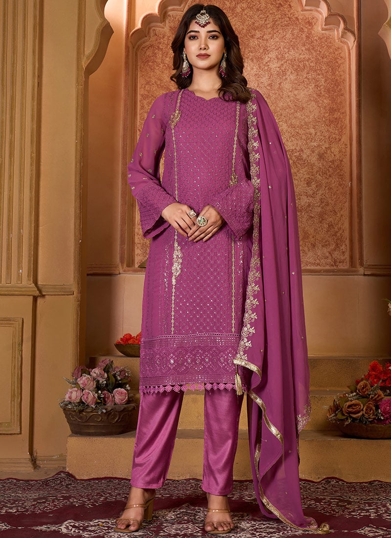 Dark Mauve Sequins Embroidered Pakistani Suit Party Wear