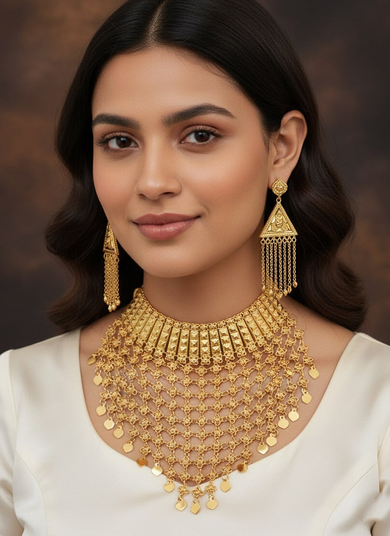 Gold Alloy Necklace Set Party Wear