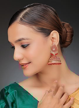 Gold N Red Jhumka Earrings