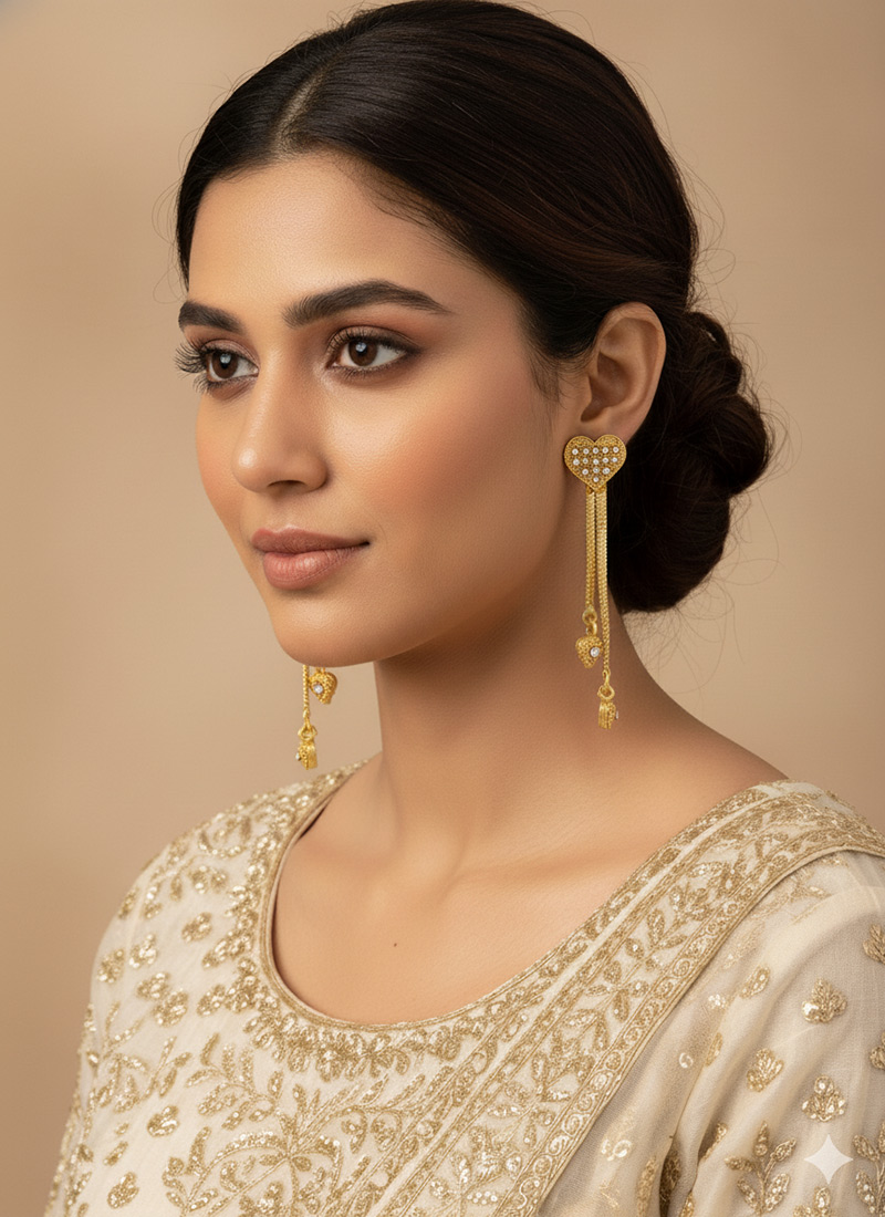 Gold N White Danglers Party Wear