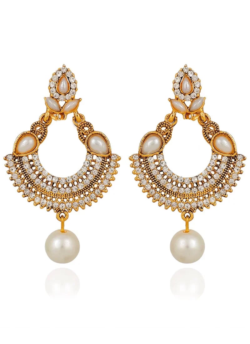 Gold N White Danglers Festive Wear