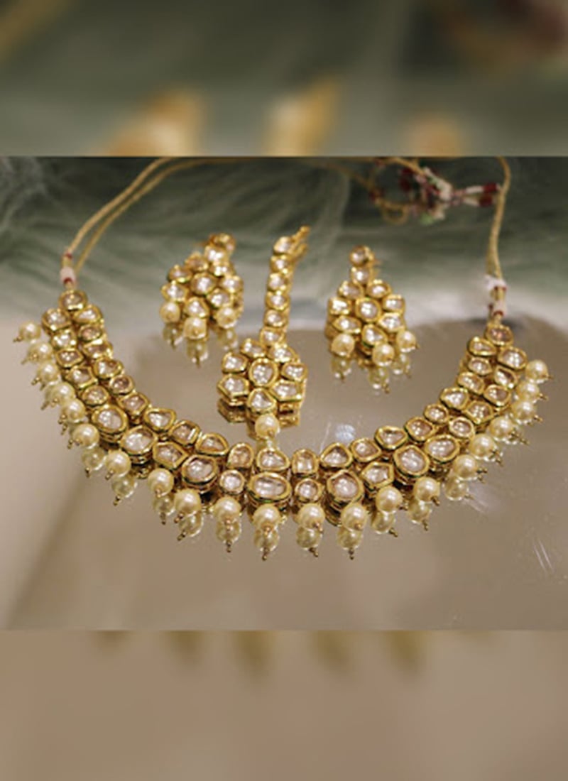 Gold N White Designer Necklace Set