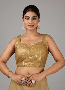 Gold Net Sequins Sleeveless Blouse