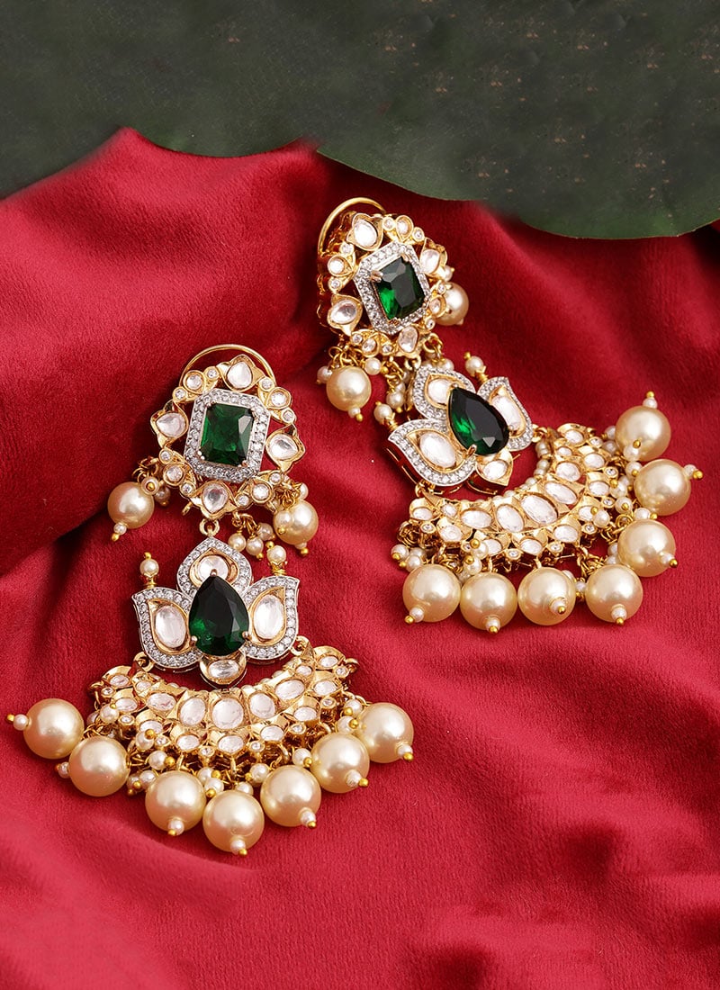 Gold Plated Kundan With Stone And Pearl Work Chaand Bali After Six Wear