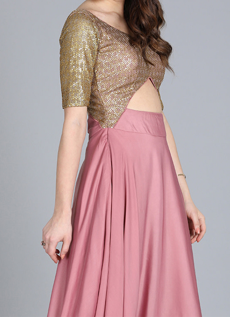 Shop Gold Sequin Embroidered N Mauve Full Flare Gown Party Wear | Made to Measure dress for 
