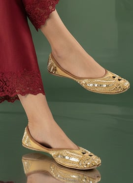 Gold Sequins With Moti And Mirror Work Juti