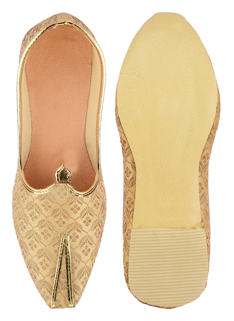 Gold Synthetic Embroidered Mojiri For Men
