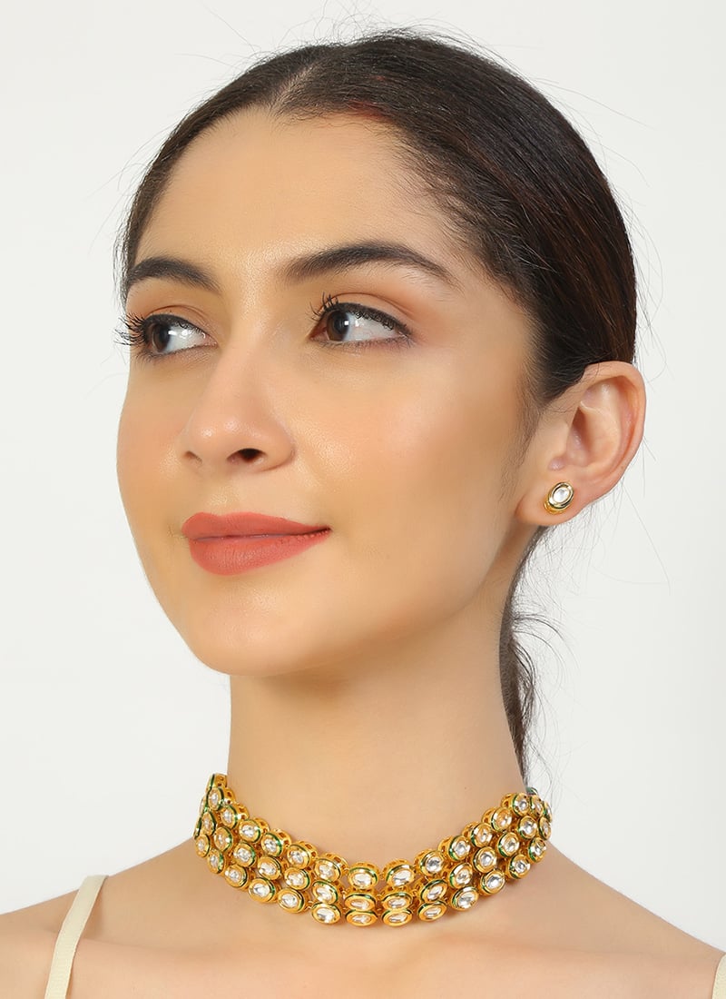Golden Alloy Kundan Necklace Wedding Wear