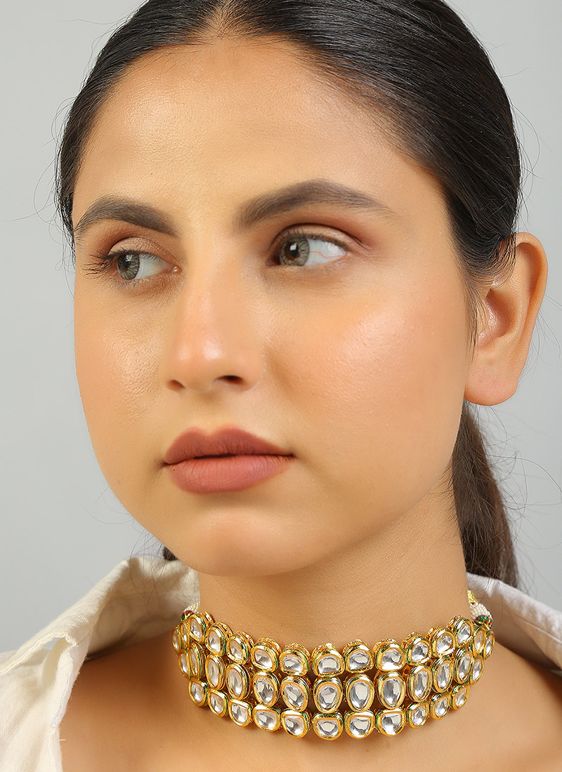 Golden Alloy Kundan Necklace Wedding Wear