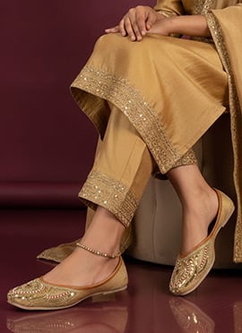 Golden Zardosi Hand Embroidered Sequins With Stone Work Juti