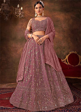 Gorgeiously Embroidered Sequinced Rose Gold Umbrella Lehenga