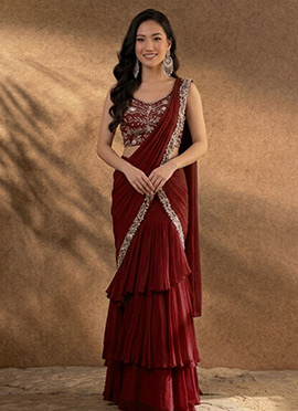 Graceful Maroon Georgette Sequins Hand Embroidered Cutdana Saree
