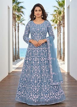 Graceful Net Embroidered Anarkali Suit