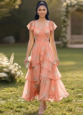 Graceful Peach Georgette Midi Dress