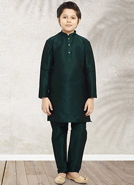 Green Art Banarasi Silk Soild Plain Kurta Pyjama